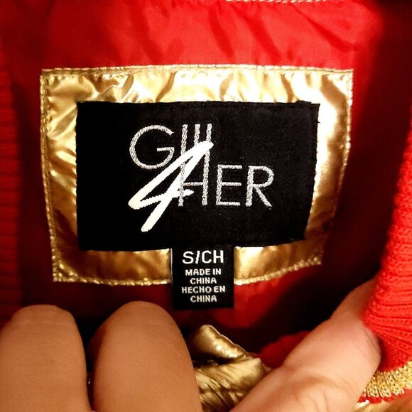 GIII For Her Kansas City Chiefs Womens New Metallic Gold Red Puffer Jacket Small - Picture 7 of 10